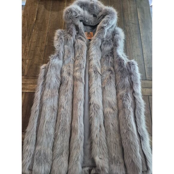 Gray Faux Fur Vest With Hood By JR L/XL - Picture 1 of 8